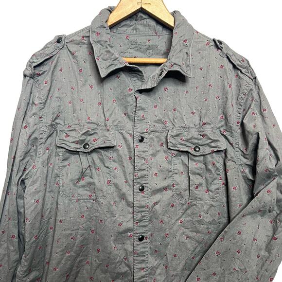 AllSaints Mens Size XL Amhurst Gray Floral Snap Front Shirt Collared Cottage - Picture 3 of 10